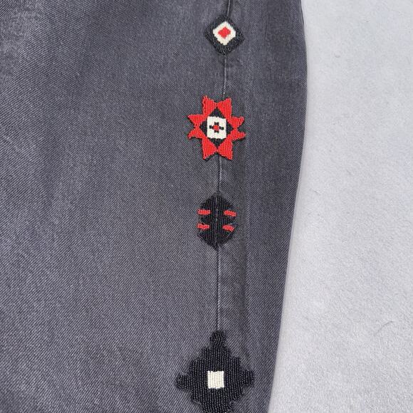 Polo Ralph Lauren Beaded Southwestern Avery Boyfriend Jeans Black 32R Aztec Boho - Picture 9 of 16